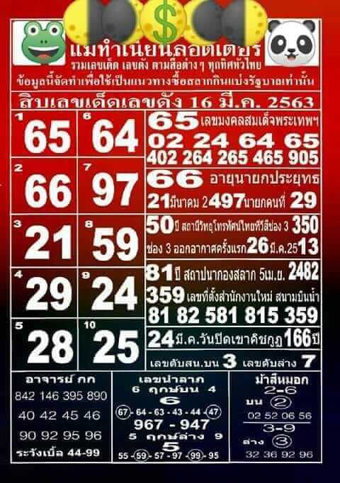 หวยแม่ทำเนียน 16/3/63