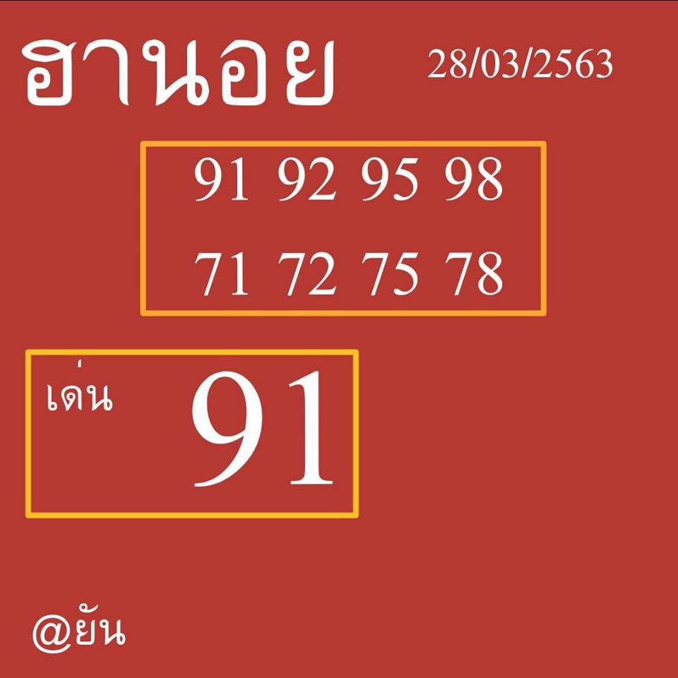 แนวทางหวยฮานอย 28/3/63 