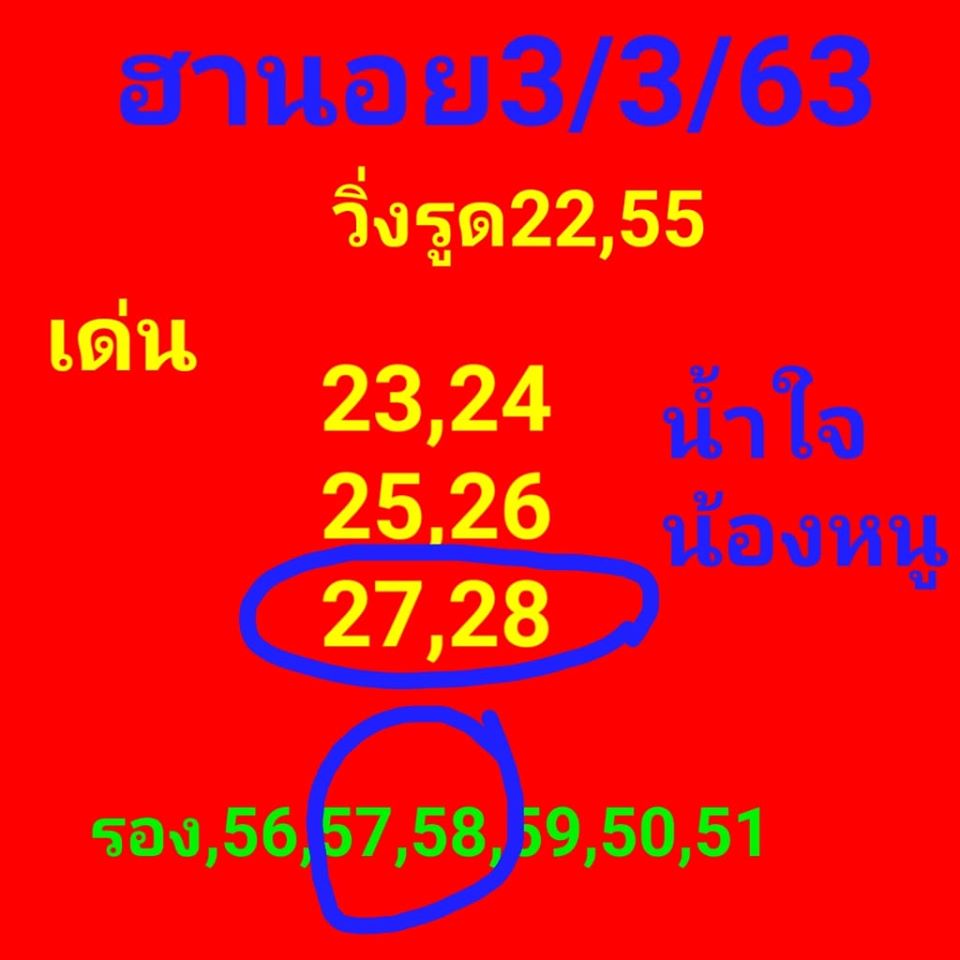 แนวทางหวยฮานอย 3/3/63