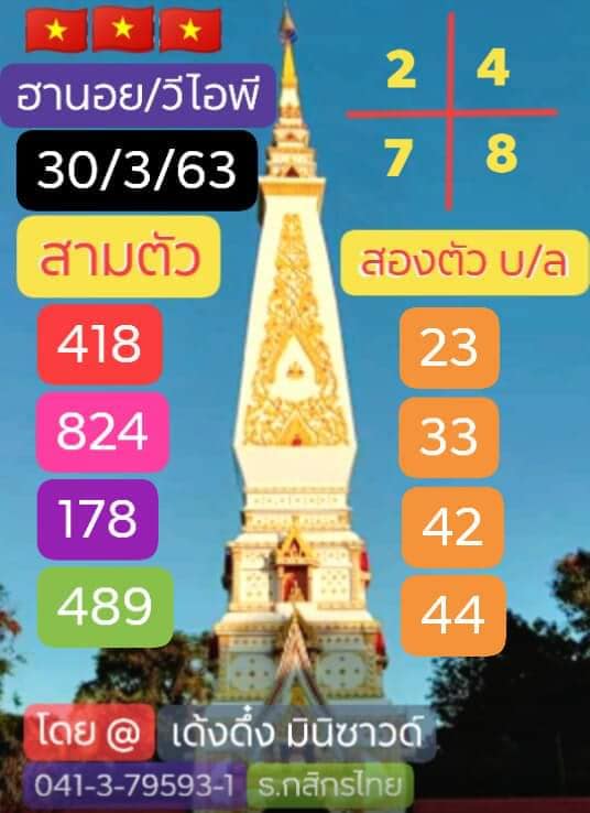 แนวทางหวยฮานอย 30/3/63