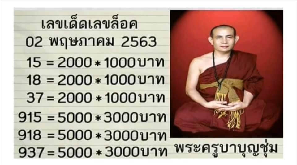 หวยพระครูบาบุญชุม 2/5/63