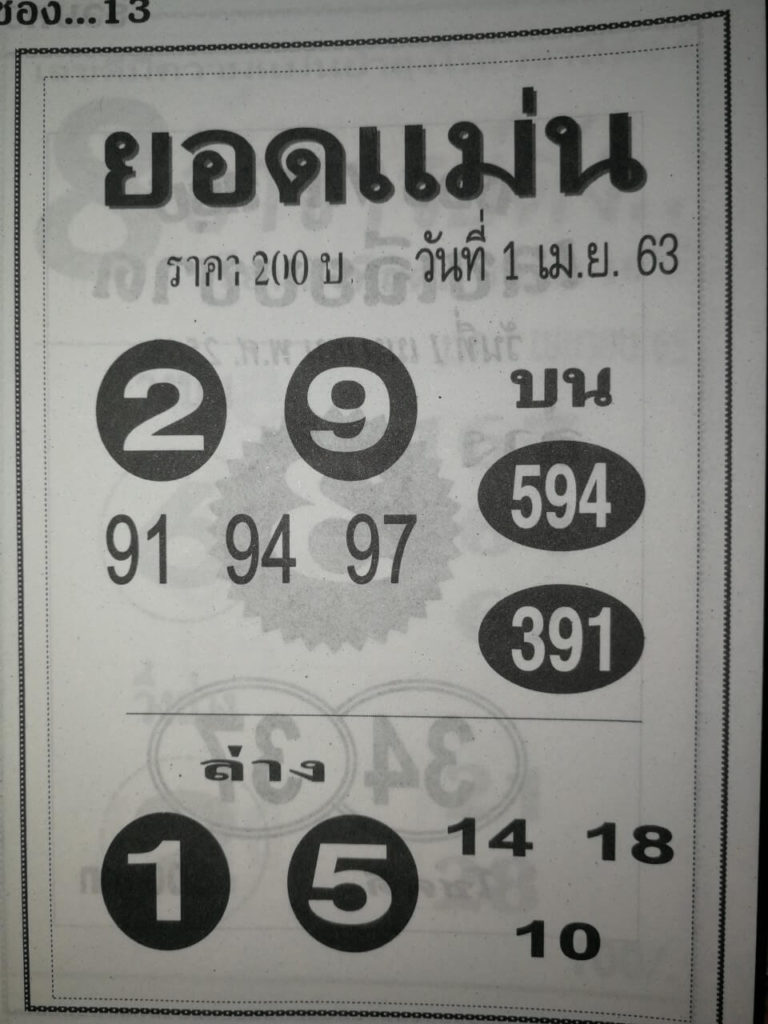 หวยยอดแม่น 2/5/63