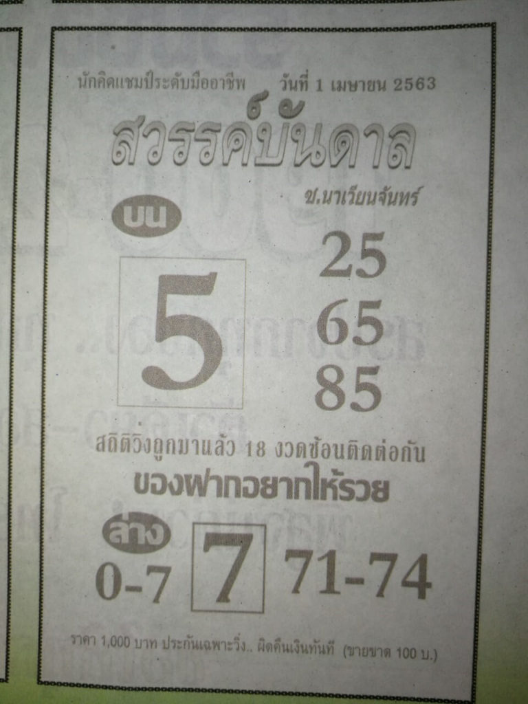 หวยสวรรค์บันดาล 2/5/63