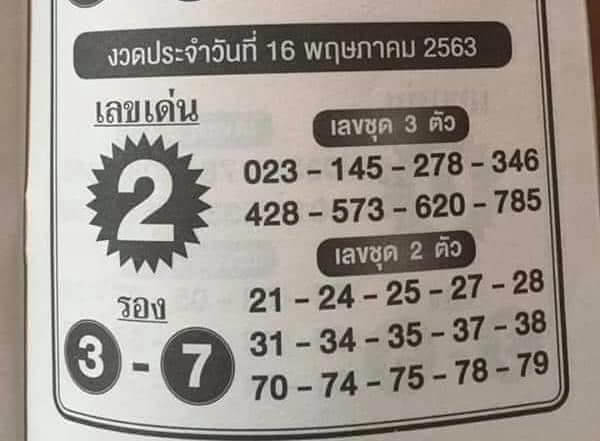 เลขเด่นวันเสาร์ 16/5/63