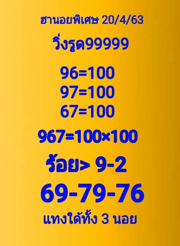 แนวทางหวยฮานอย 20/4/63 