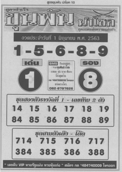 หวยขุนพันนำโชค 1/6/63