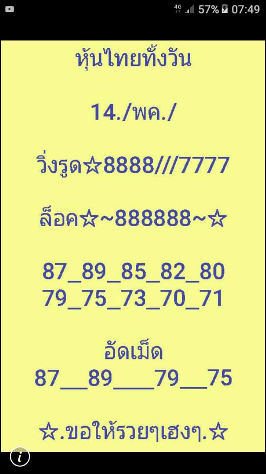 หวยหุ้นวันนี้ 14/5/63