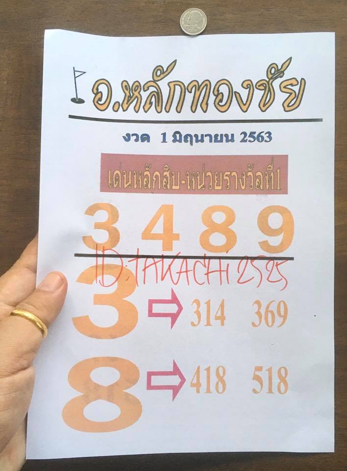 หวยอาจารย์หลักทองชัย 1/6/63