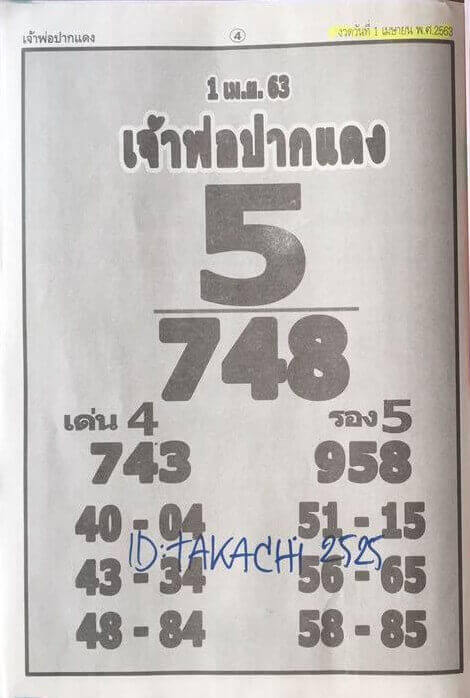 หวยเจ้าพ่อปากแดง 16/5/63