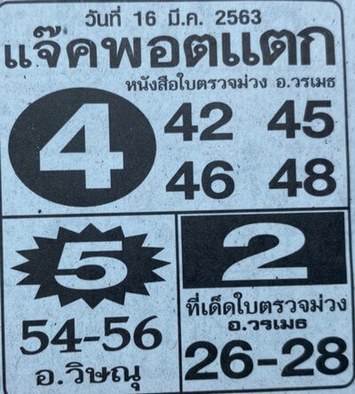 หวยแจ็คพอตแตก 16/5/63