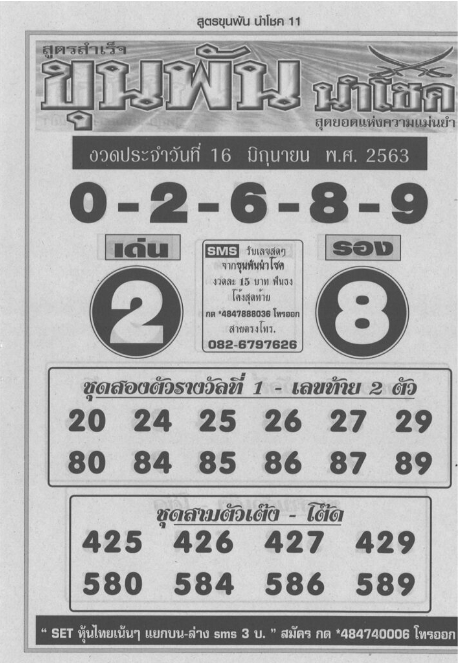 หวยขุนพันนำโชค 16/6/63