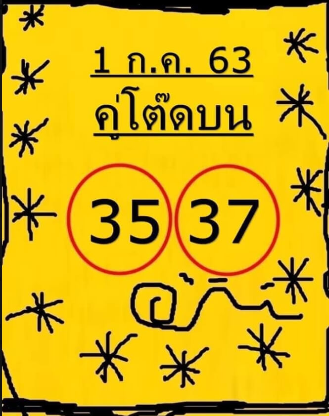 หวยคู่โต๊ดบน 1/7/63