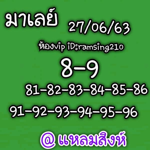 หวยมาเลย์วันนี้ 27/6/63 ชุดที่ 7