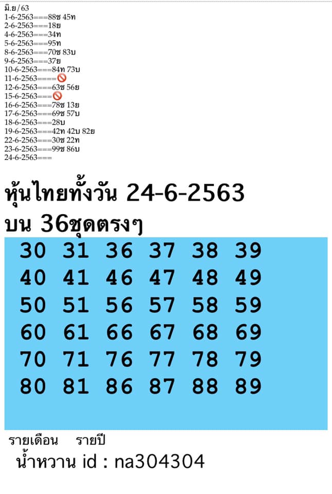 หวยหุ้นวันนี้ 24/6/63