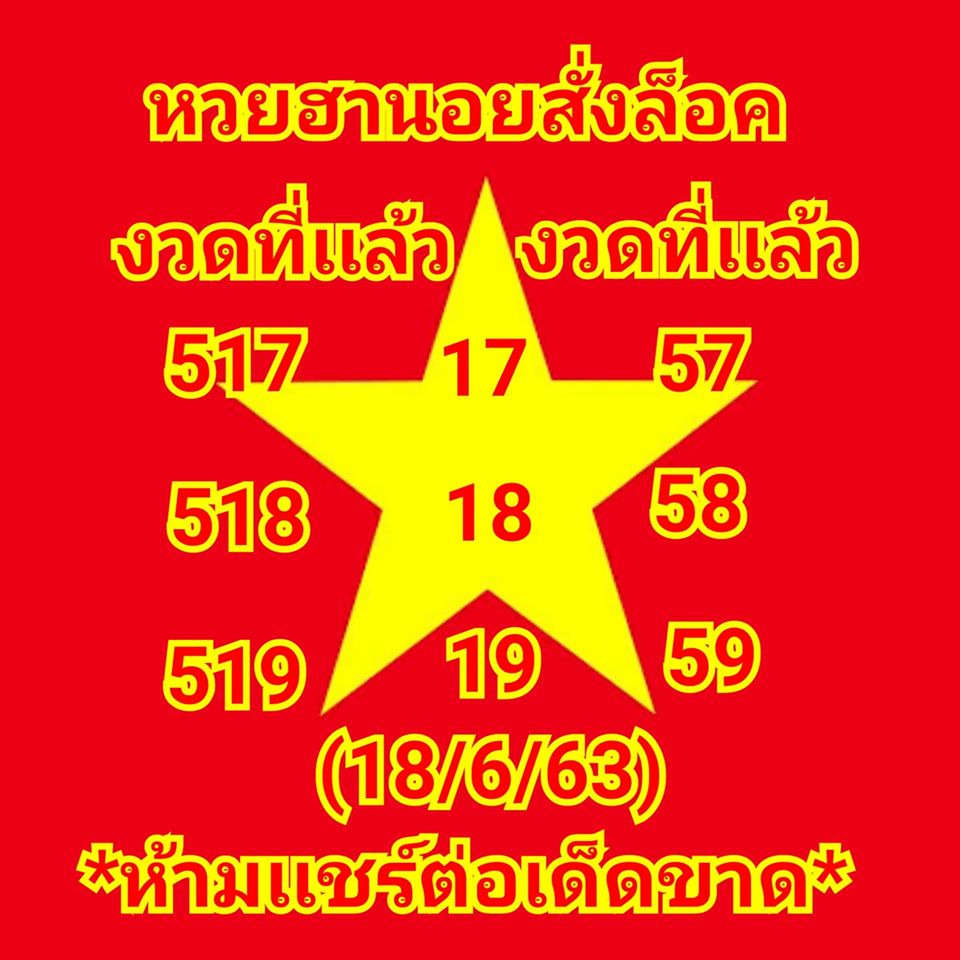 แนวทางหวยฮานอย 18/6/63 