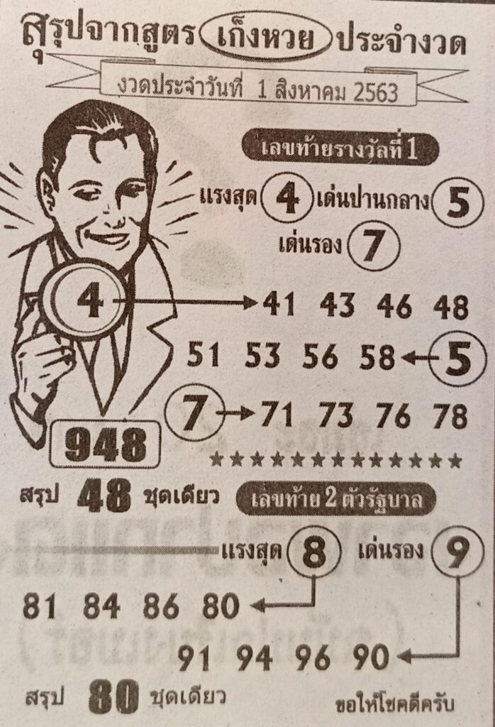 สรุปจากสูตรเก็งหวย 1/8/63