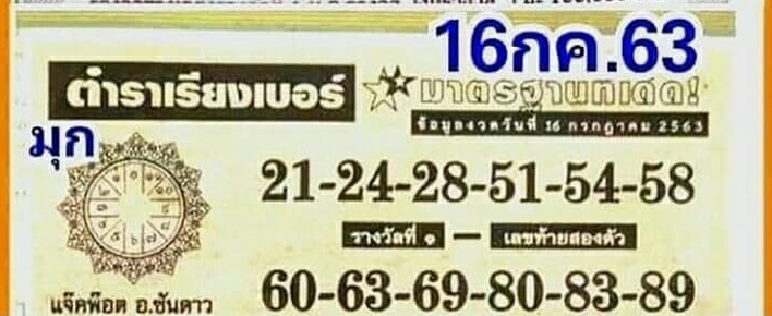 หวยตำราเรียงเบอร์ 16/7/63