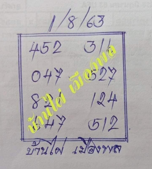 หวยบ้านไผ่เมืองพล 1/8/63 ชุดที่ 2