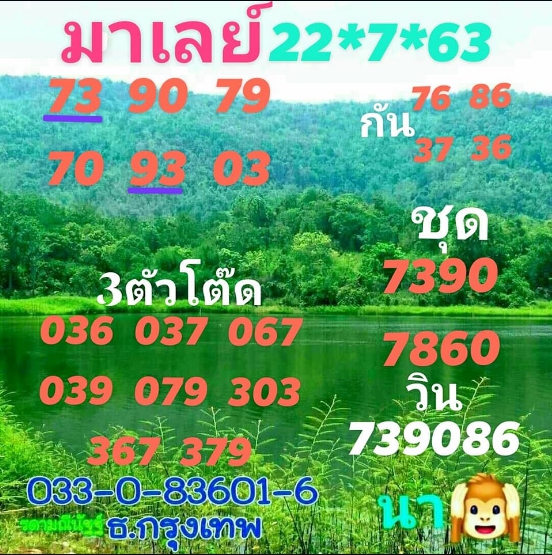 หวยมาเลย์วันนี้ 22/7/63 ชุดที่ 1