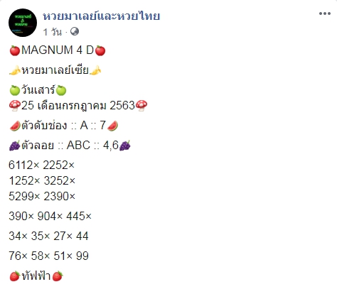 หวยมาเลย์วันนี้ 25/7/63 ชุดที่ 10