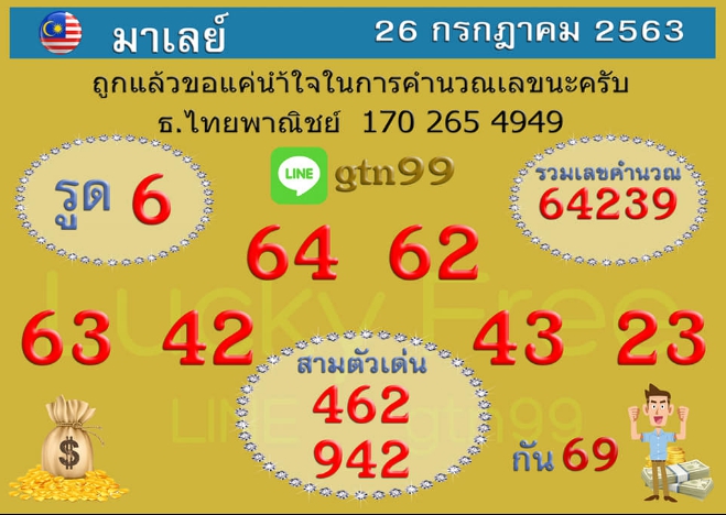 หวยมาเลย์วันนี้ 26/7/63 ชุดที่ 6