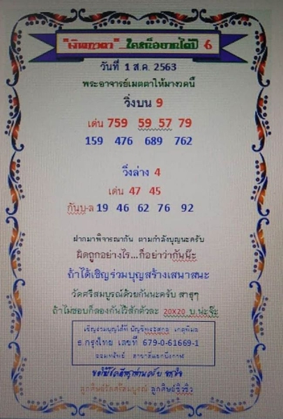 หวยเงินเทวดา 1/8/63