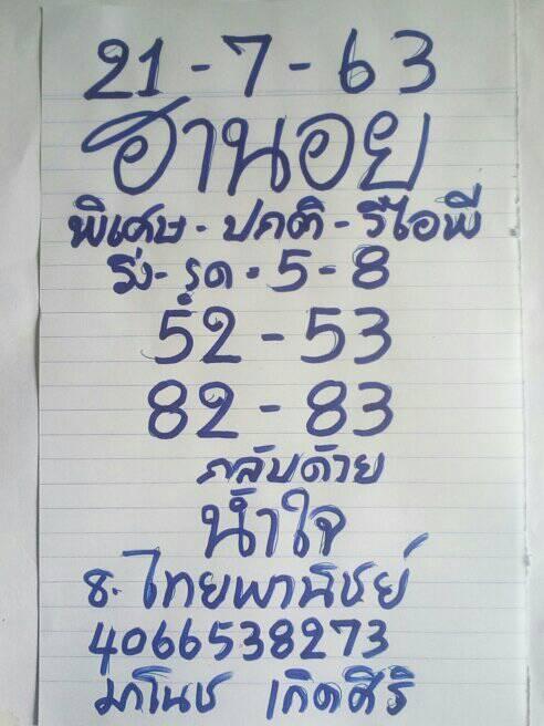 แนวทางหวยฮานอย 21/7/63 