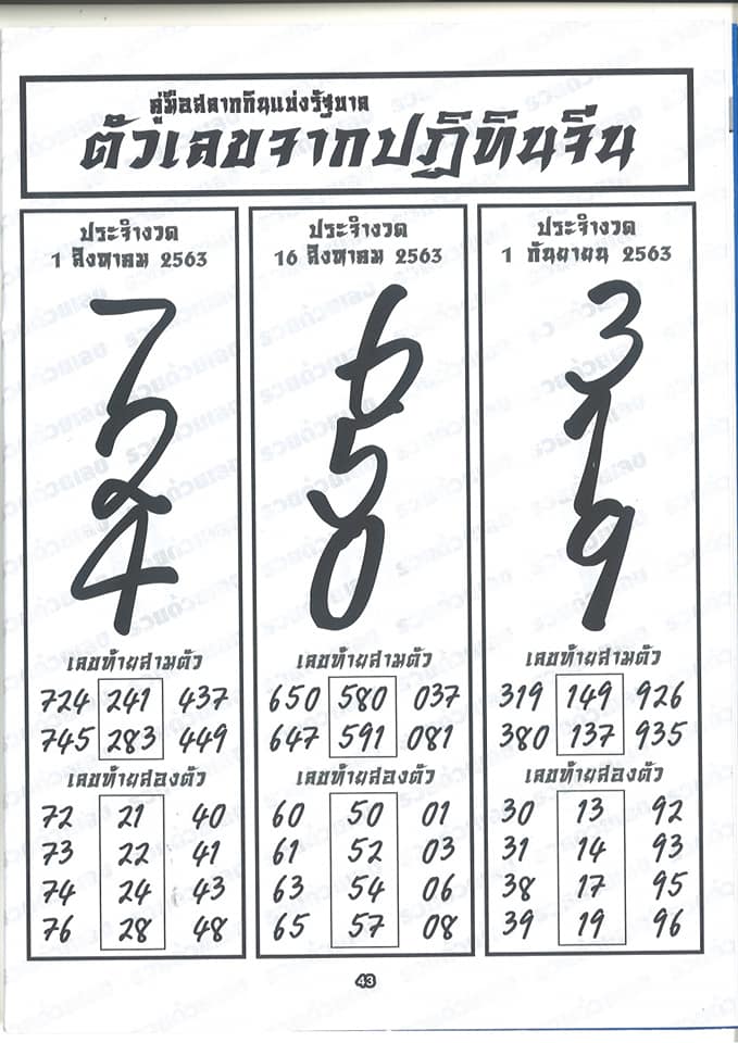 หวยปฏิทินจีน 1/9/63