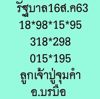 หวยลูกเจ้าปู่จุมคำ 16/8/63