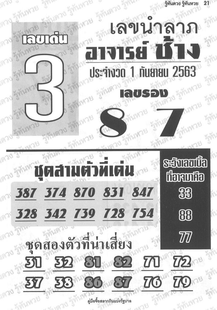 หวยอาจารย์ช้าง 1/9/63