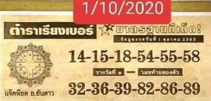 หวยตำราเรียงเบอร์ 1/10/63