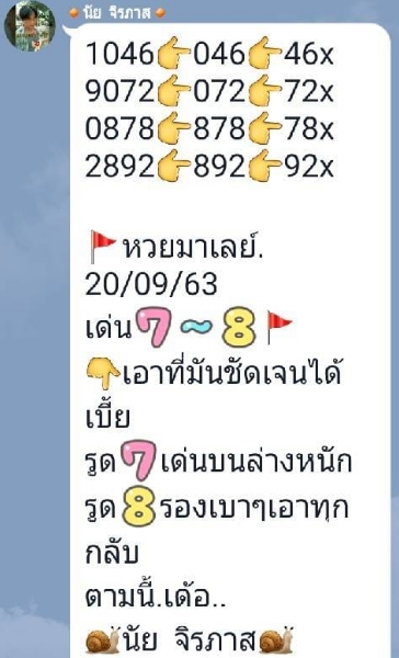 หวยมาเลย์วันนี้ 20/9/63 ชุดที่ 5