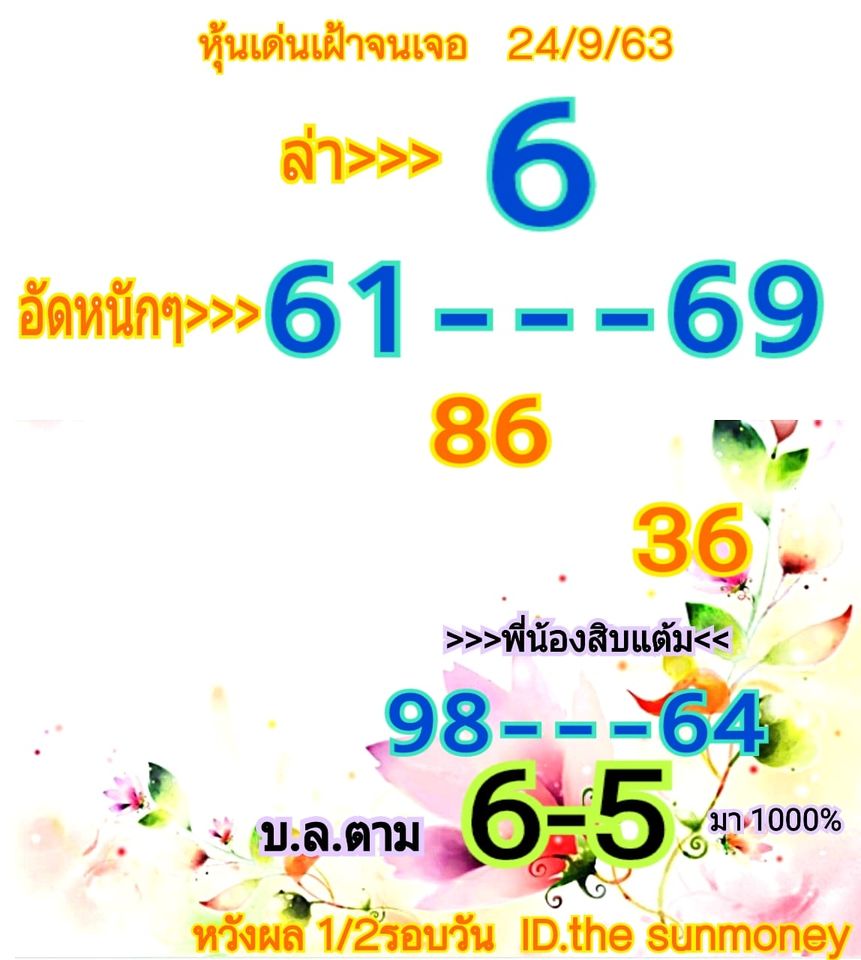 หวยหุ้นวันนี้ 24/9/63 