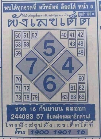 ผังเลขเด็ด 16/10/63