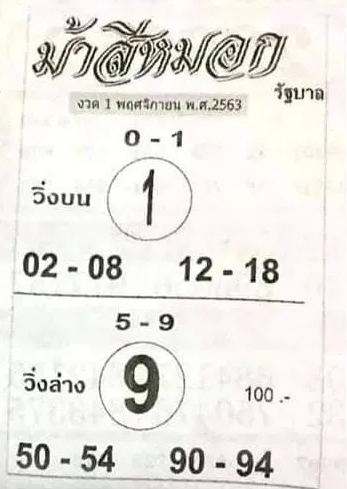 หวยม้าสีหมอก 1/11/63