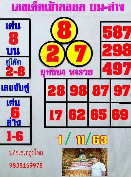 หวยยุทธนาพารวย 1/11/63