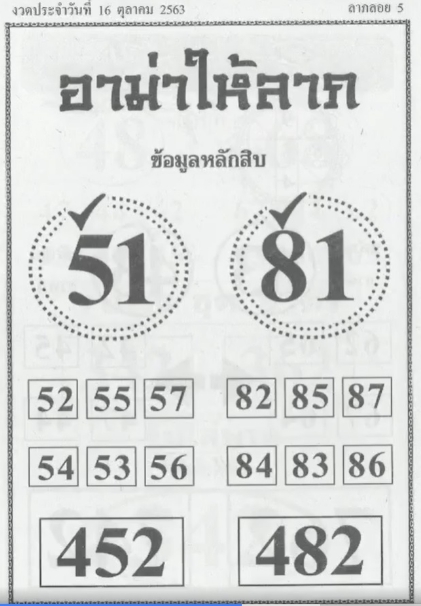 หวยอามาให้ลาภ 16/10/63