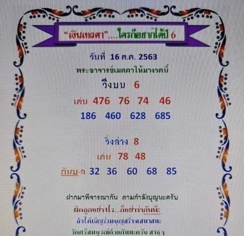 หวยเงินเทวดา 16/10/63