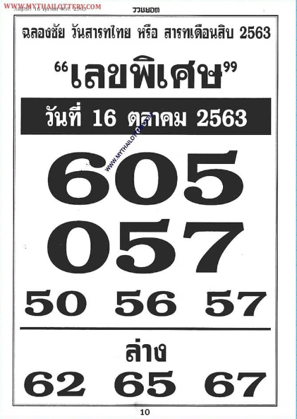 เลขพิเศษ 16/10/63