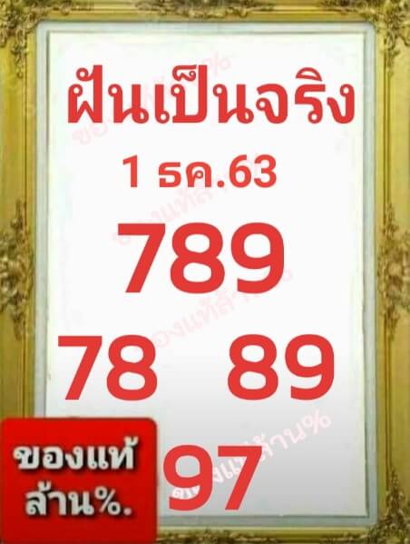 หวยฝันเป็นจริง 1/12/63