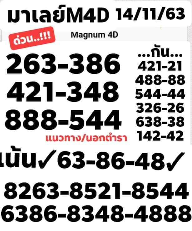 หวยมาเลย์วันนี้ 14/11/63 ชุดที่ 3