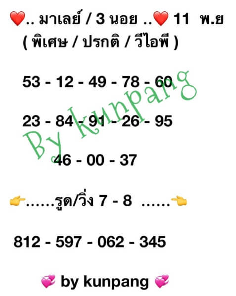 หวยมาเลย์วันนี้ 11/11/63 ชุดที่ 1