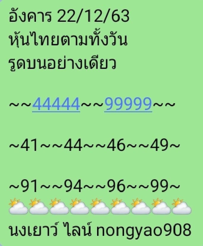 หวยหุ้นวันนี้ 22/12/63 