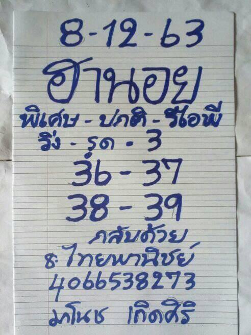 แนวทางหวยฮานอย 8/12/63 