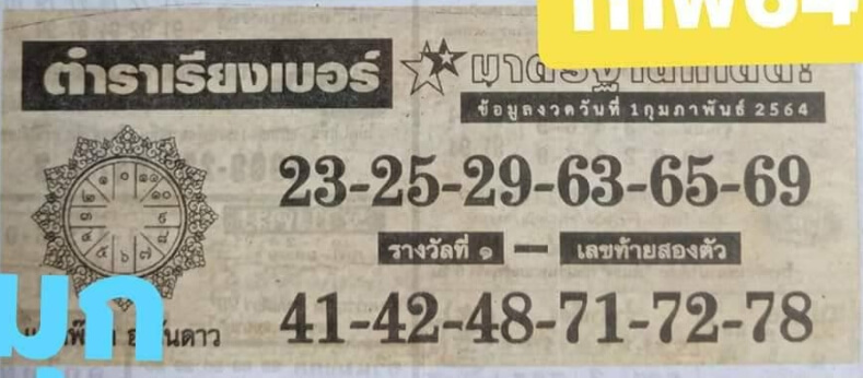 หวยตำราเรียงเบอร์ 1/2/64