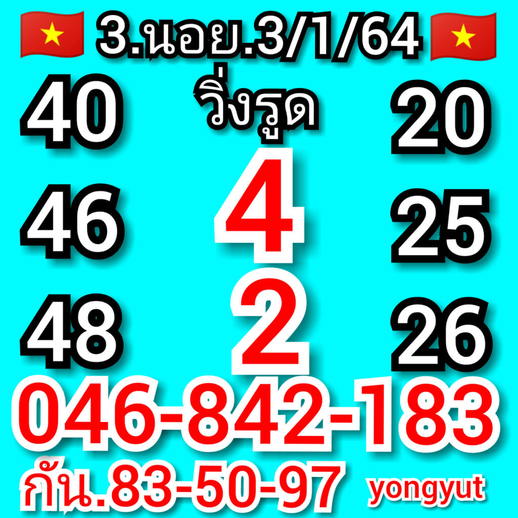 แนวทางหวยฮานอย 3/1/64 