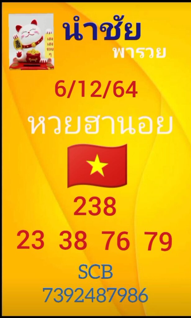 แนวทางหวยฮานอย 6/1/64