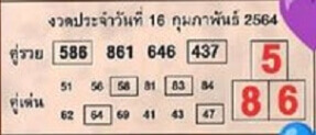 หวยคู่รวย คู่เด่น 16/2/64