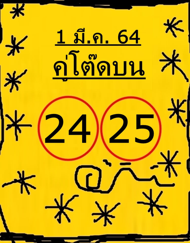 หวยคู่โต๊ดบน 1/3/64