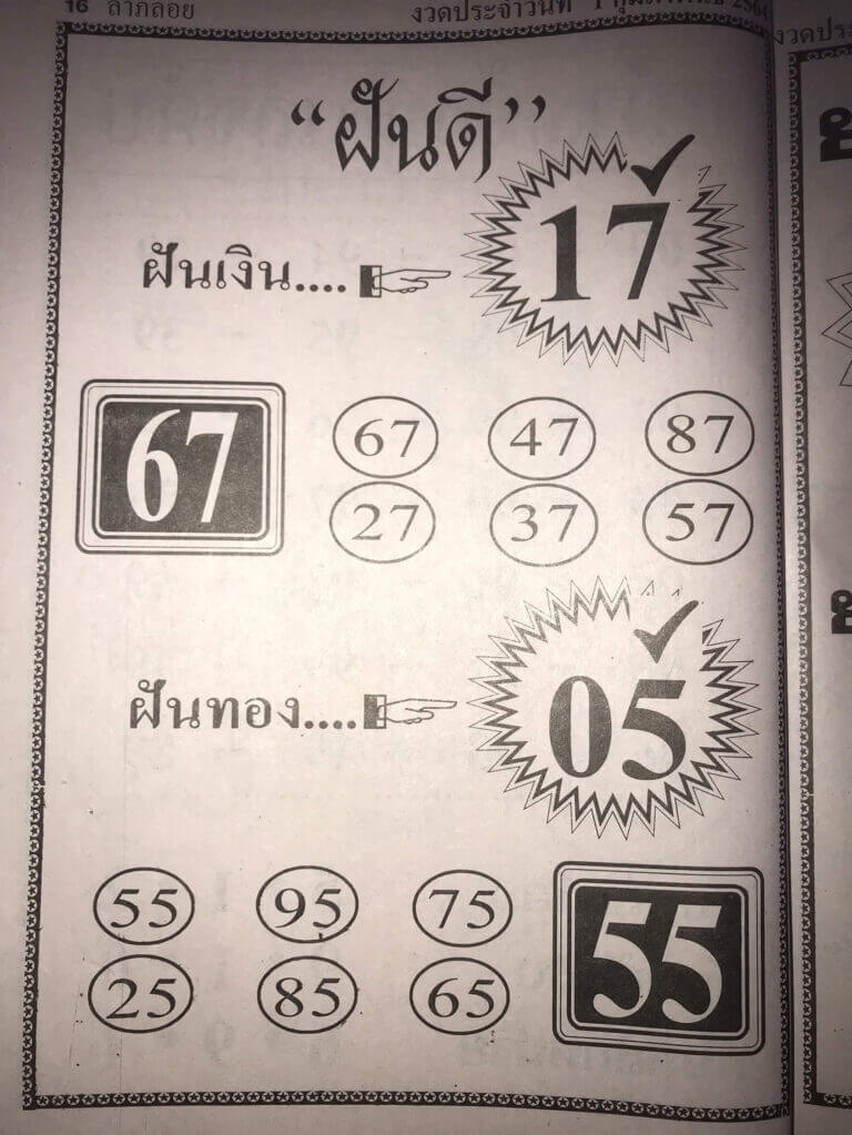 หวยฝันดี 1/2/64